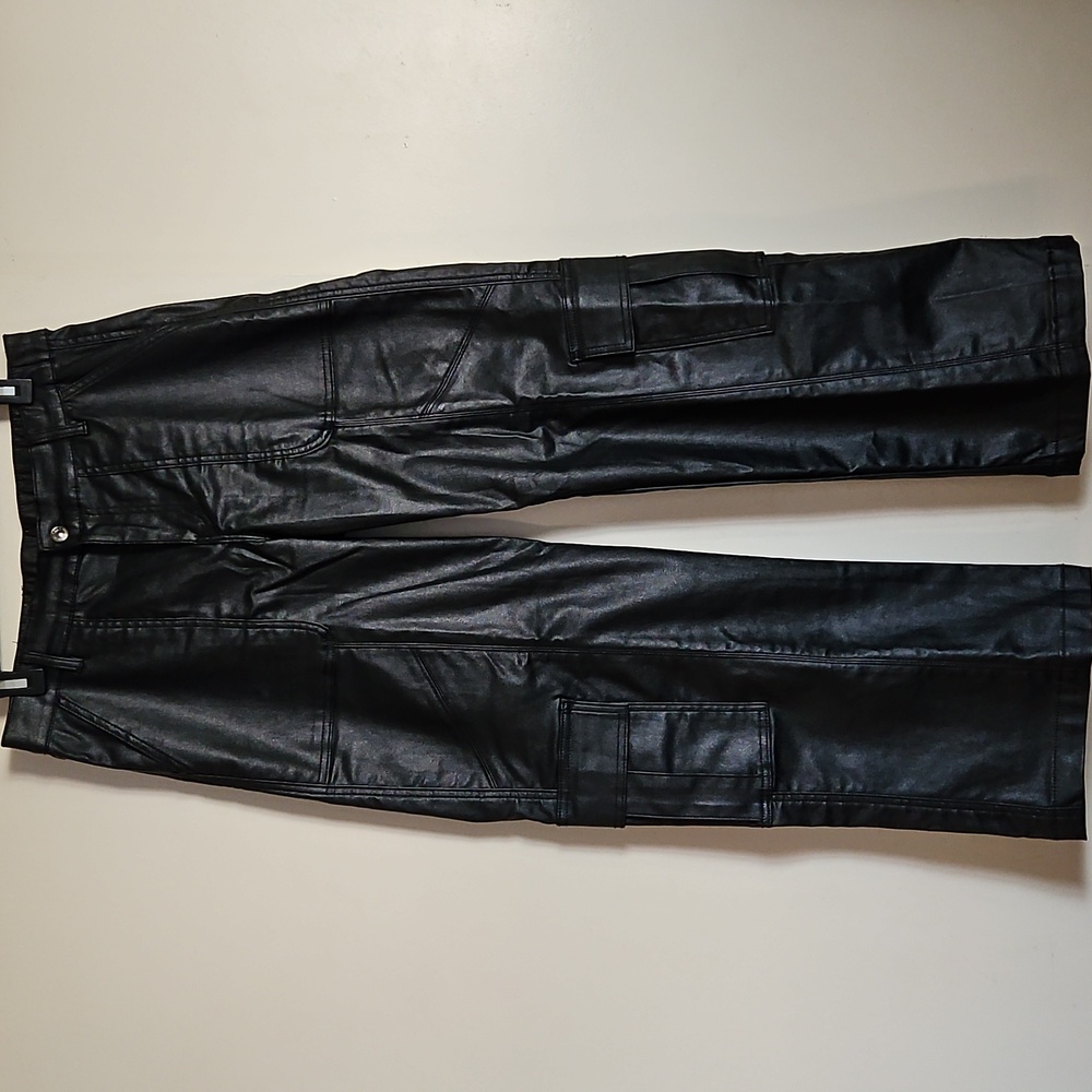 Rebel Faux Leather Wide Leg Cargos Pants Size Large